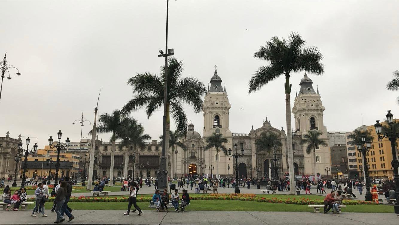 Historic architecture and local street culture in downtown Lima