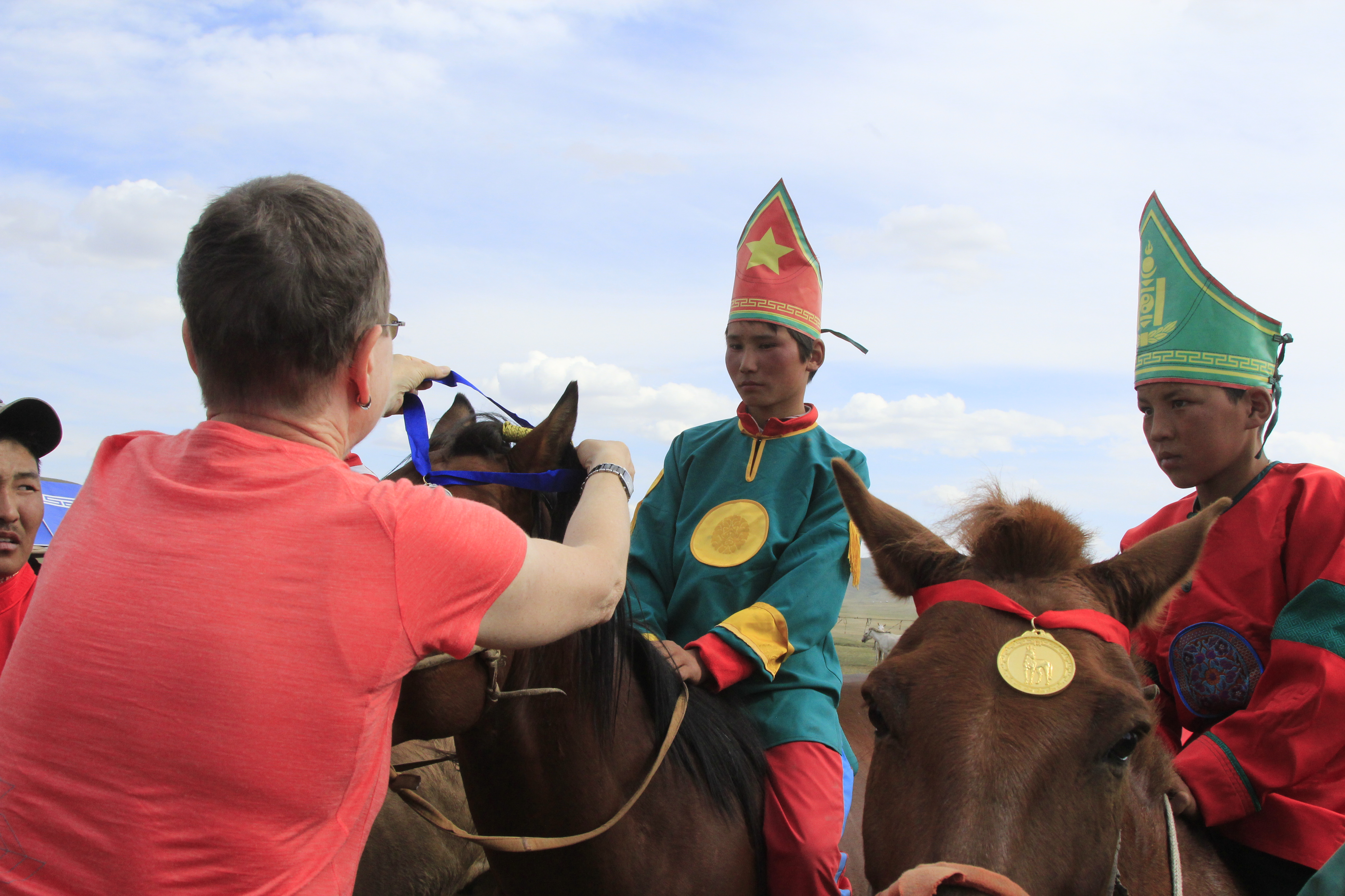 Athletes competing in traditional archery at the Naadam Festival